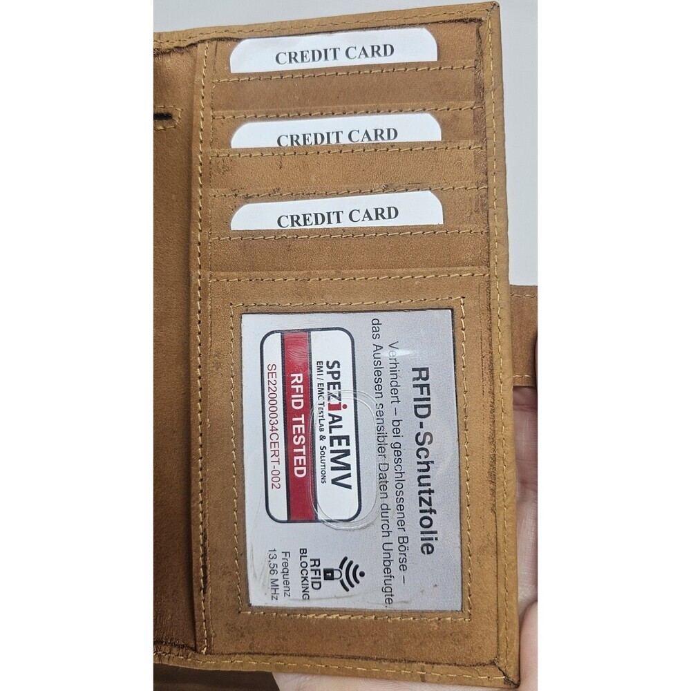 Tooled Embossed Soft Leather Wallet Credit Card BiFold Checkbook Tan RFID Floral - Picture 8 of 12